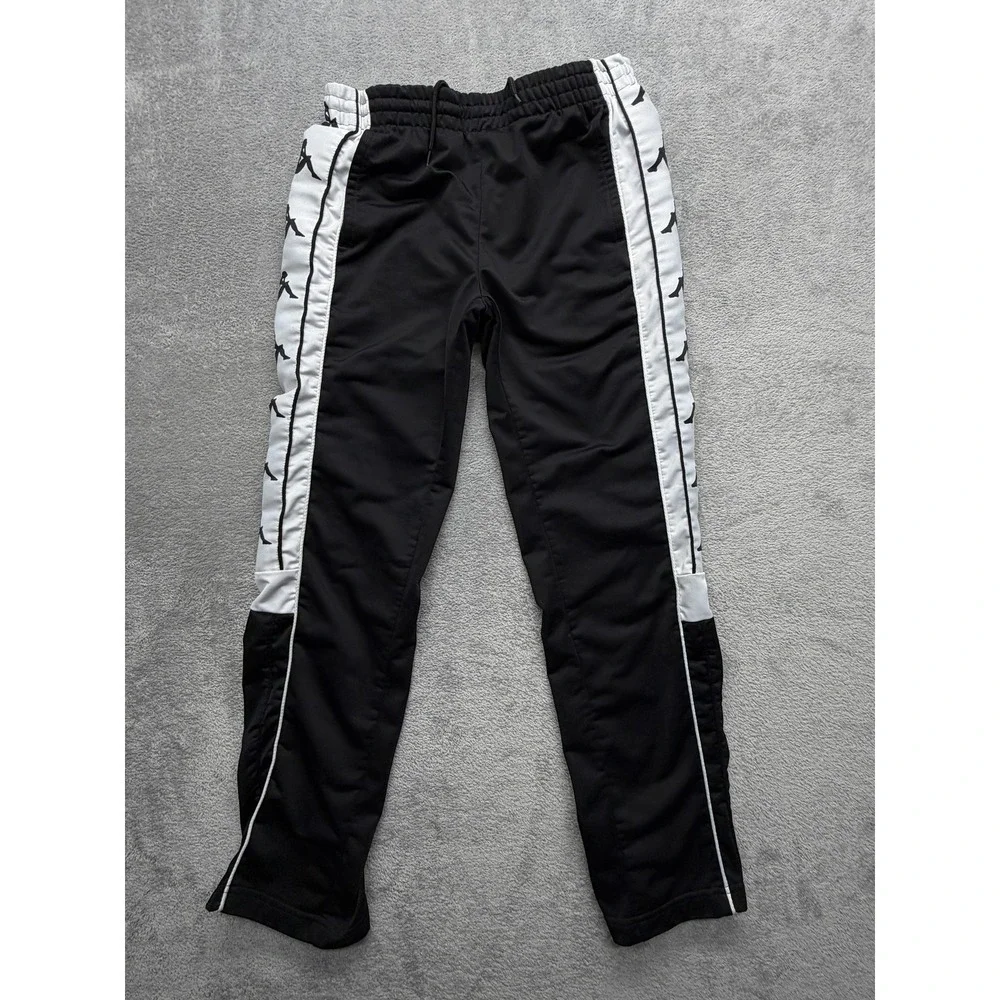 Kappa‎ Pants Mens S Black Track Pants Slim Tapered Side Stripe Tear Away